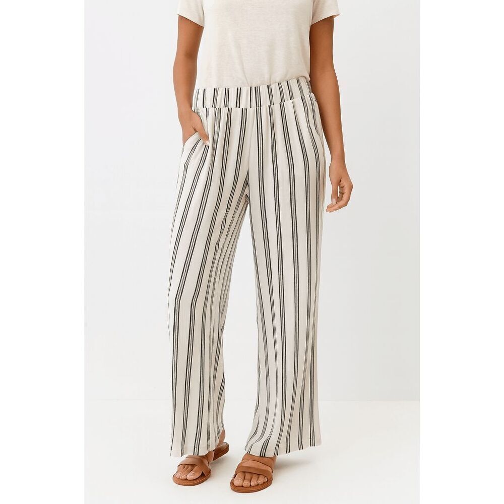 Women’s Black & White Striped Wide-Leg Pants Casual Fit Boho Chic Pants with Poc